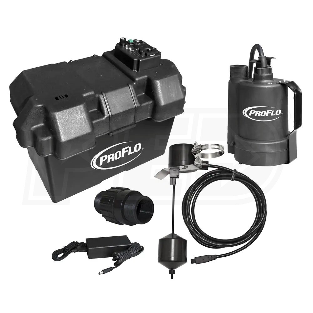 Pro Flo battery backup sump pump system with battery box, pump, float switch and charger